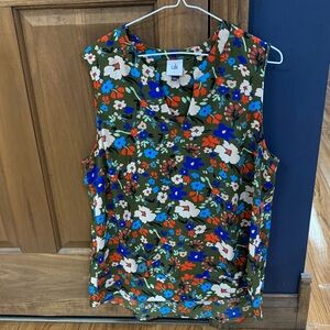 CAbi Floral Sleeveless Blouse Green and Multicolor Size Large